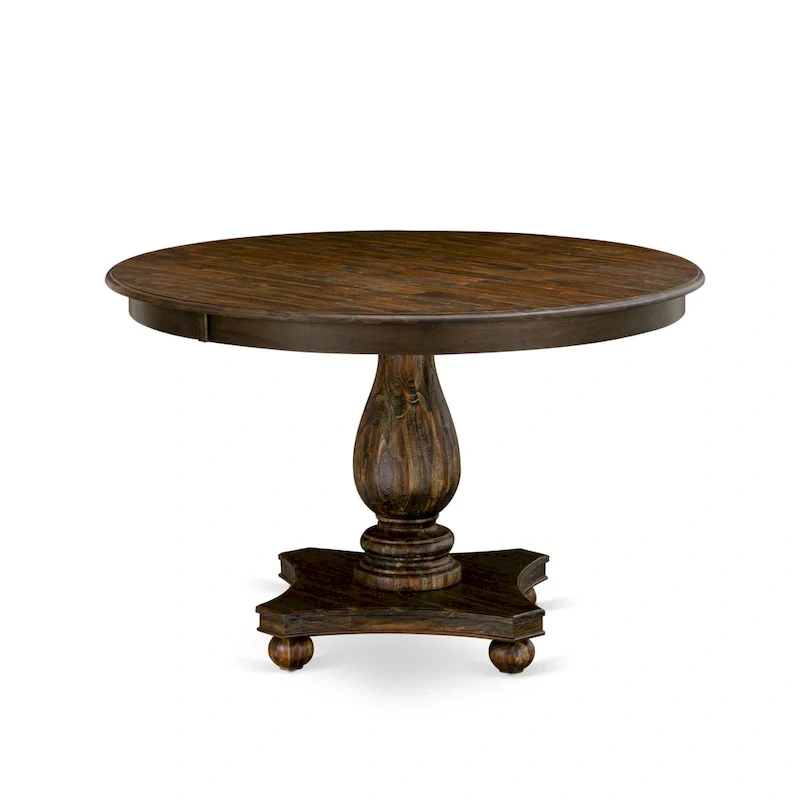 Distressed Jacobean / Antique Walnut Round Pedestal Dining Table – Seats up to 6