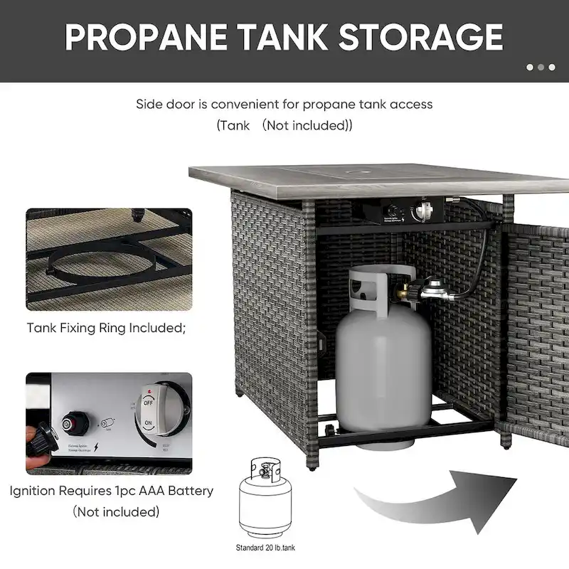 Propane Fire Pit Table Patio Chair Ottoman Sets - Grey