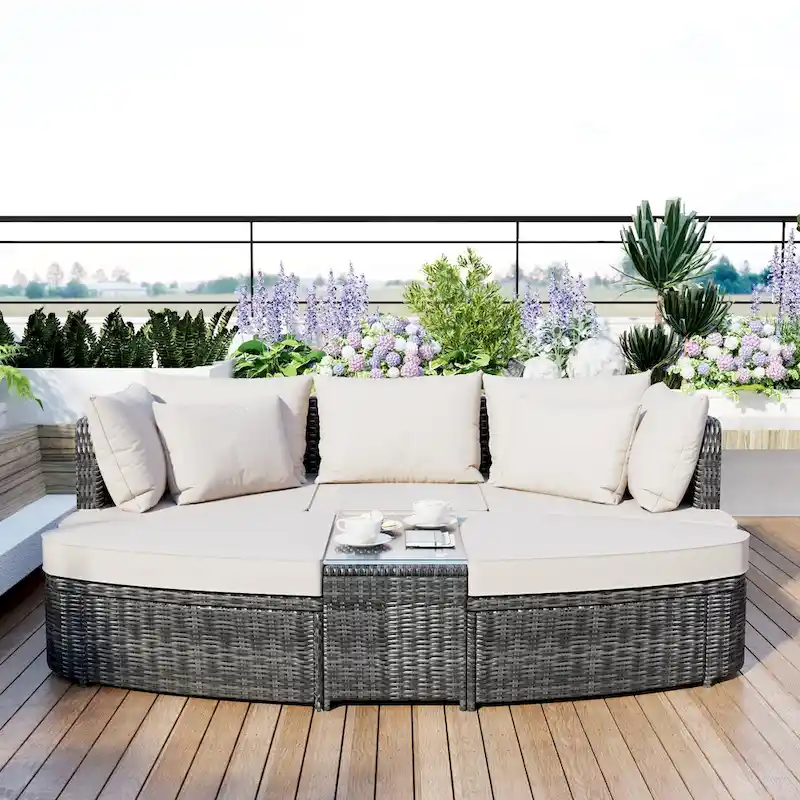 TOPMAX 6-Piece Patio Outdoor Conversation Round Sofa Set