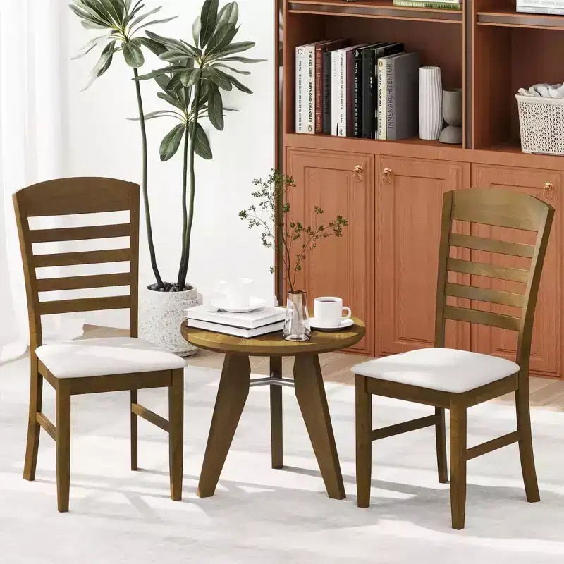 Costway Wood Dining Chairs Set of 2/4 Fabric Upholstered Side Chairs with Rubber Wood Frame