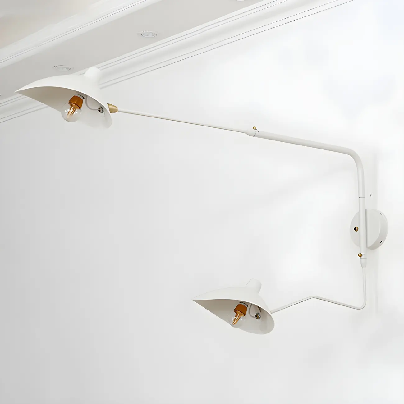 Modern 2-Light White Dual-Arm Swing Arm Wall Light