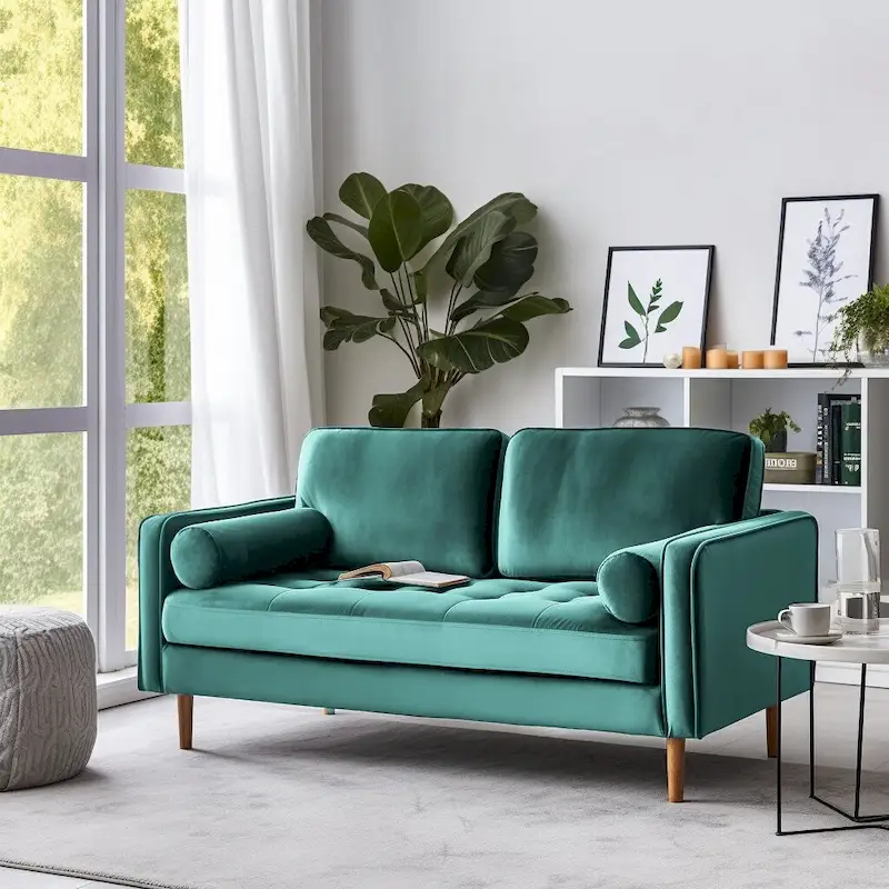 Navy Blue Velvet Tufted Loveseat with Square Arms