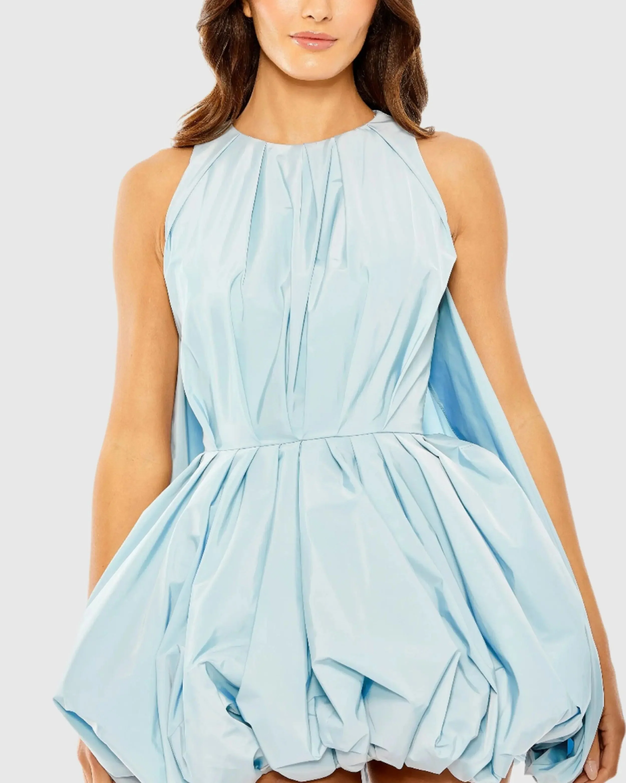 Blue Sleeveless Taffeta Bubble Mini Dress