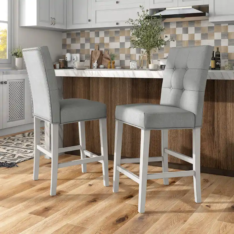 Tia Modern Tufted Grey Counter Chairs (Set of 2) by Furniture of America
