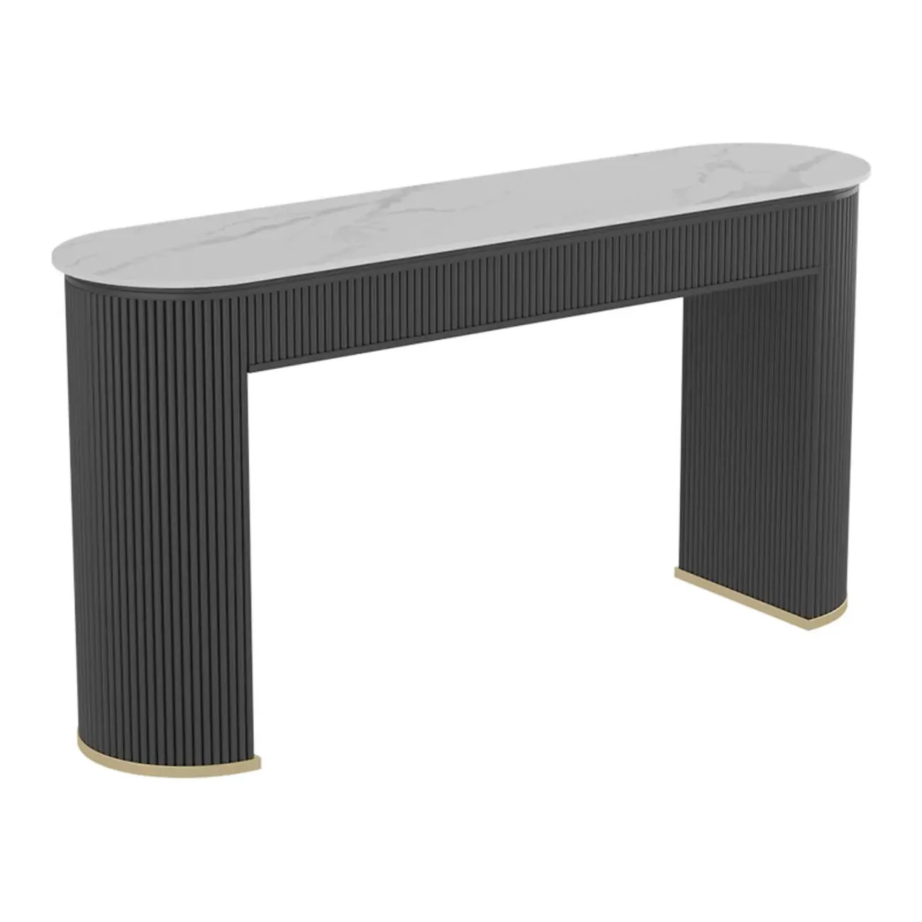 Modern White Stone Oblong Ribbed Iron Dual-Base Bar Tables