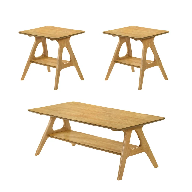 Mid-Century Modern Wood 3-Piece Coffee Table Set