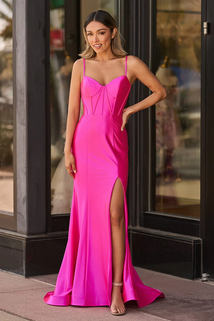 Hot Pink Satin Simple Mermaid Prom Dress