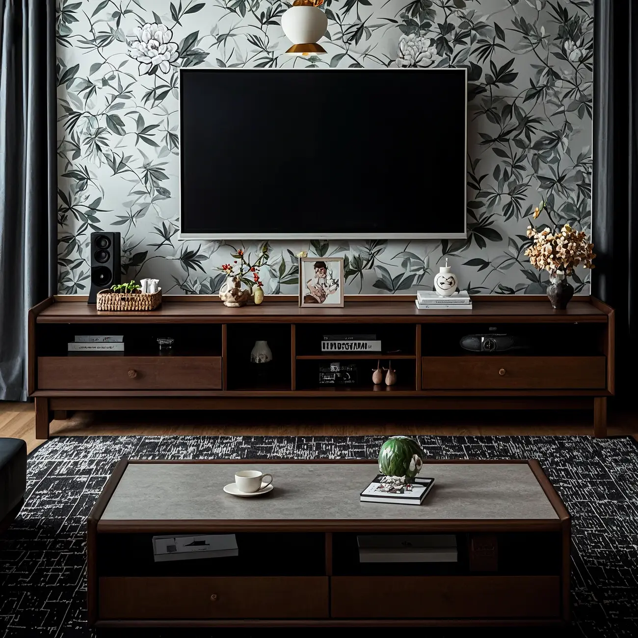 Modern Natural Wood TV Stand with Open Storage for Living Room