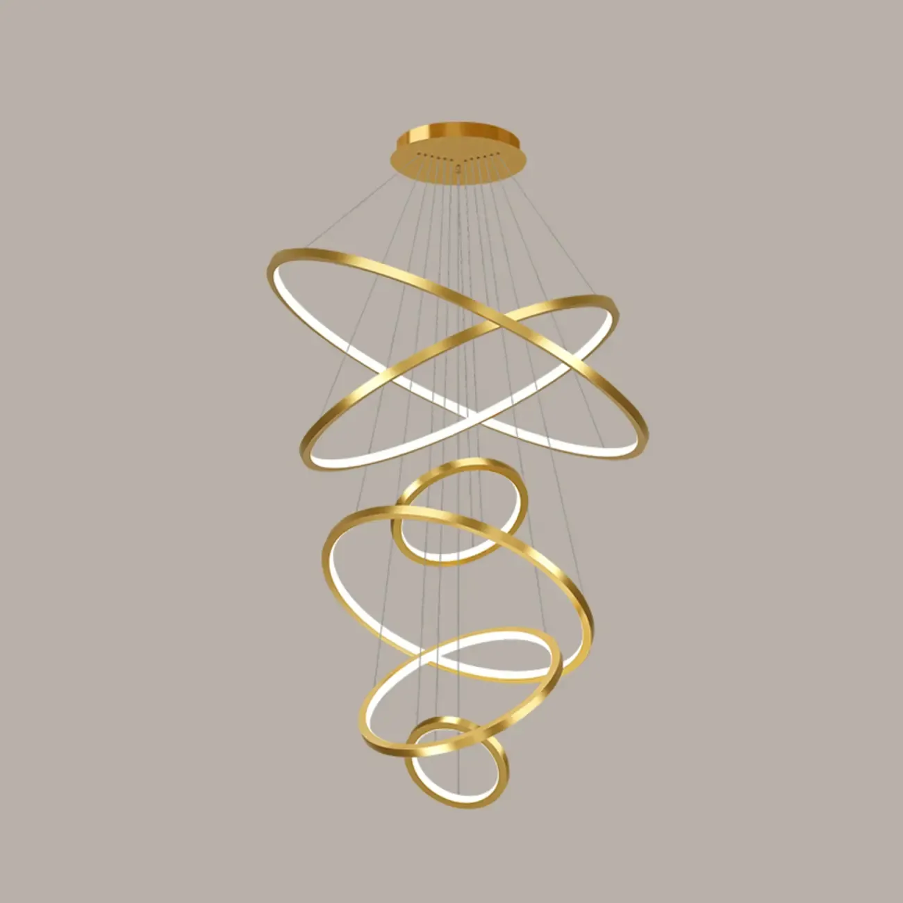 Modern Gold Ring Stairwell Chandelier Warm Light LED