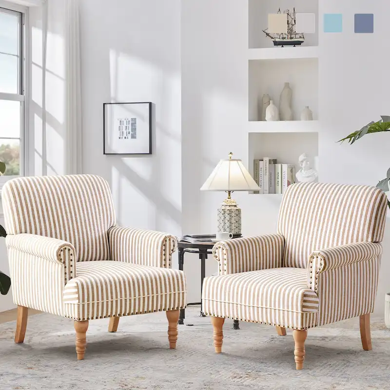 Rolled Armchair Accent Chair Set of 2 Blue/ Grey/ Brown