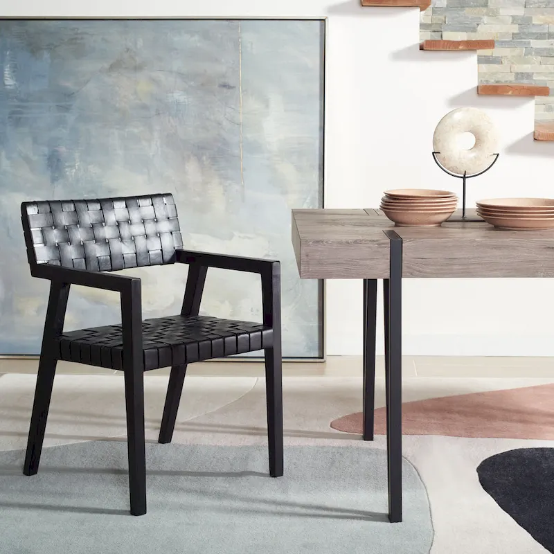 SAFAVIEH Gerda Woven Leather Dining Room Chair - 22.1  W x 20.9  L x 31.9  H - 22Wx21Dx32H