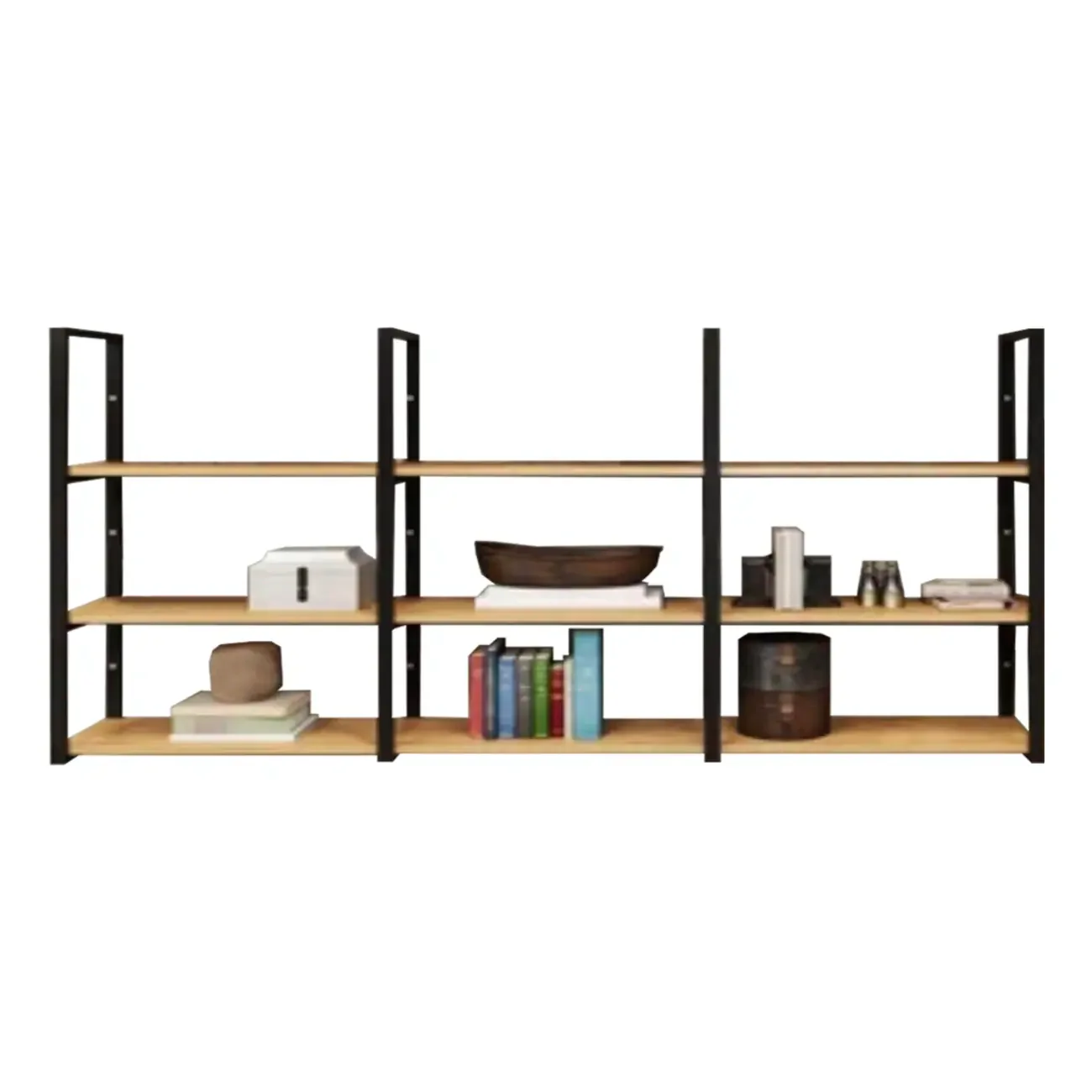 Industrial Wall-Mounted 3-Tier Wood Display Shelf