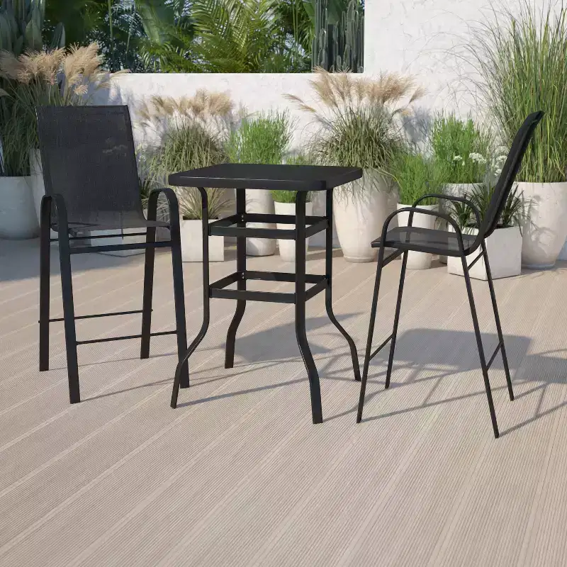 Flash Furniture Outdoor Dining Set - 2-Person Bistro Set - Outdoor Glass Bar Table with All-Weather Patio Stools