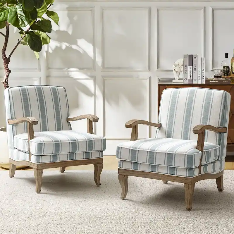 Rinaldo Farmhouse Polyester Armchair with Solid Wood Legs Set of 2 by HULALA HOME