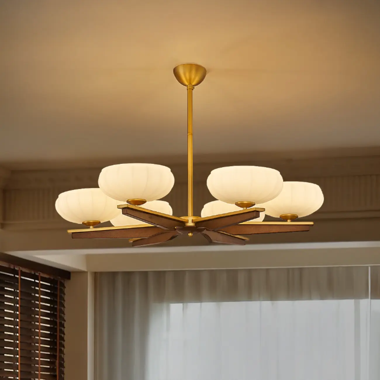 Gold Glass Flower Shaped Modern Linear Chandelier Light