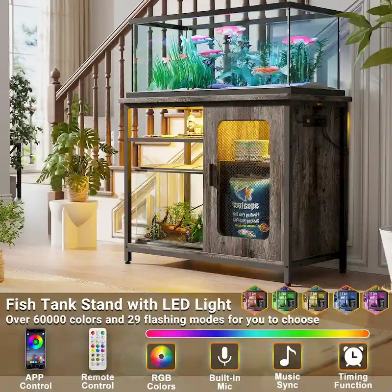 20-29 Gallon Fish Tank Stand with Power Outlets & LED Light