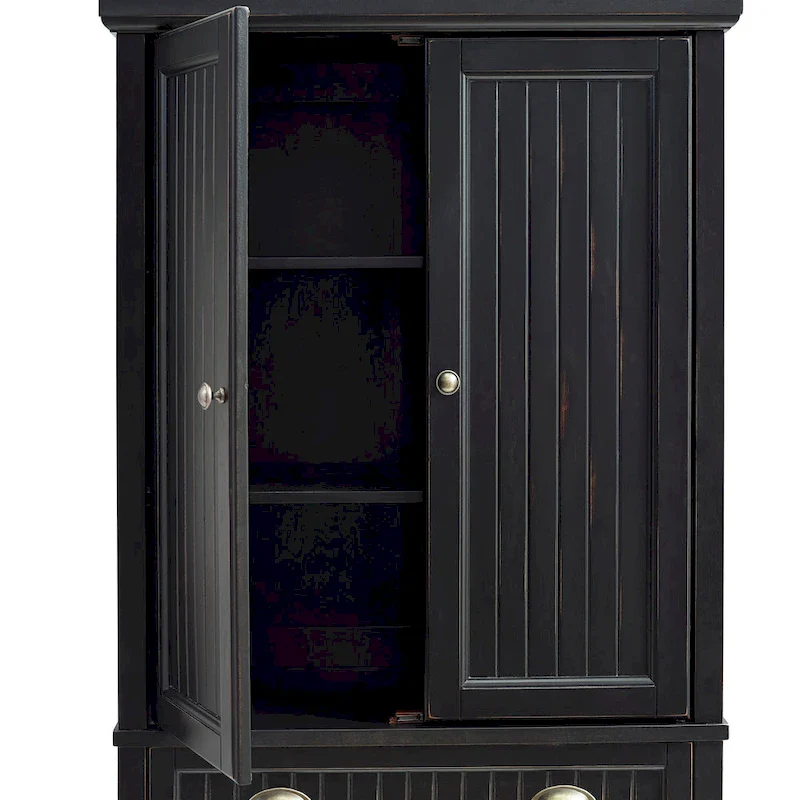 Crosley Seaside Kitchen Pantry in Distressed Black Finish