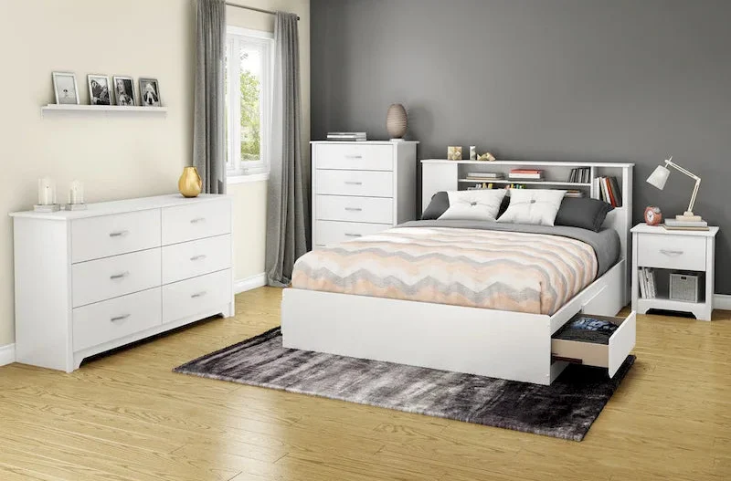 5-Drawer Transitional Bedroom Chest with Grooved Handles – White, Black, Brown
