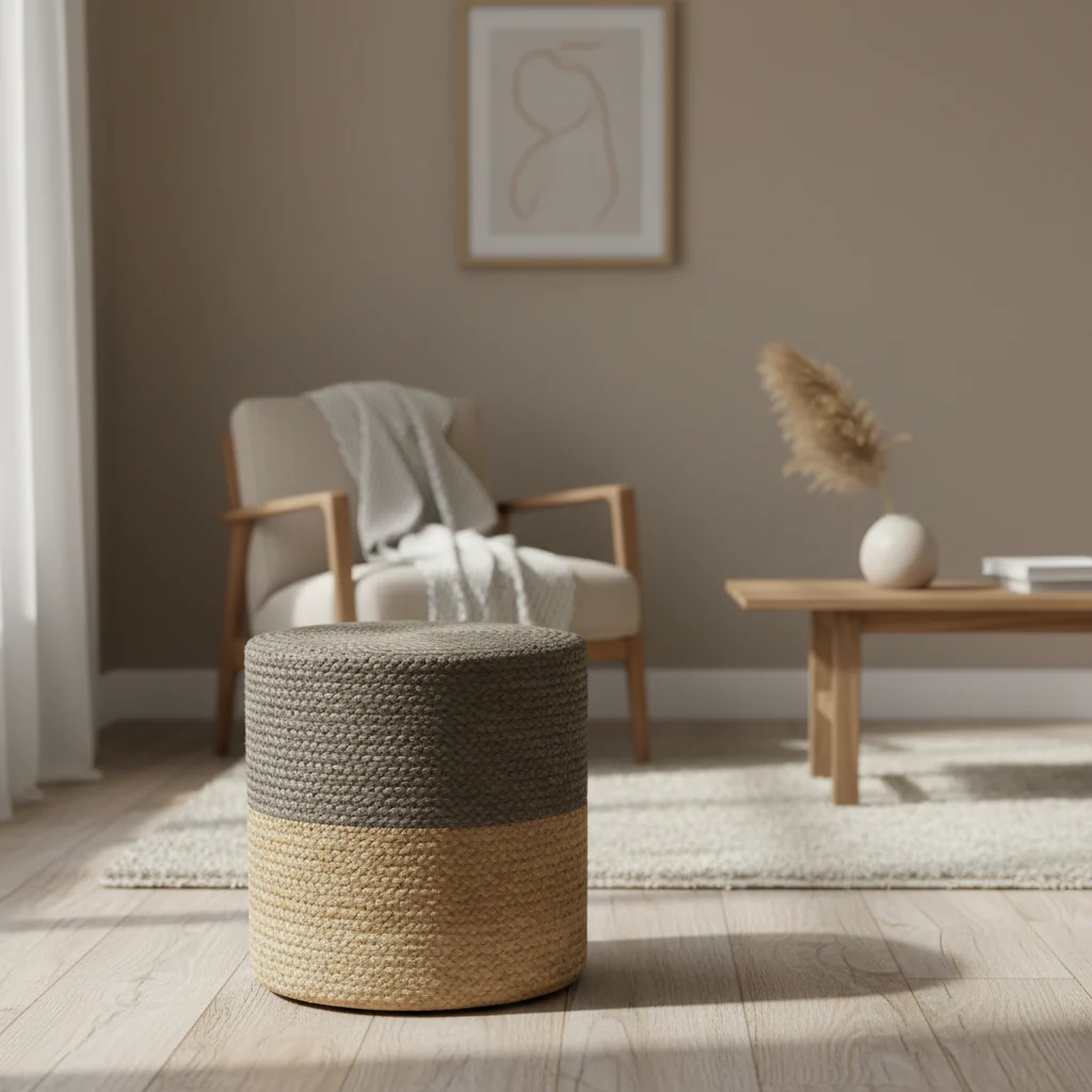 Handcrafted Round Jute Pouf Ottoman