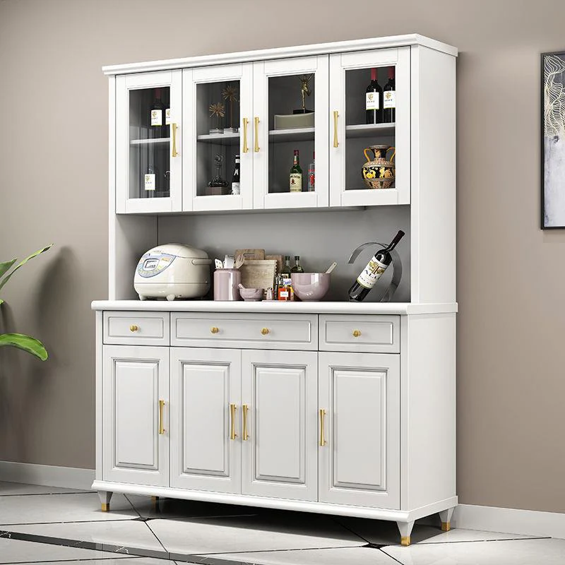 Kitchen Wooden White Cabinet Sideboard Built-in Wine Rack
