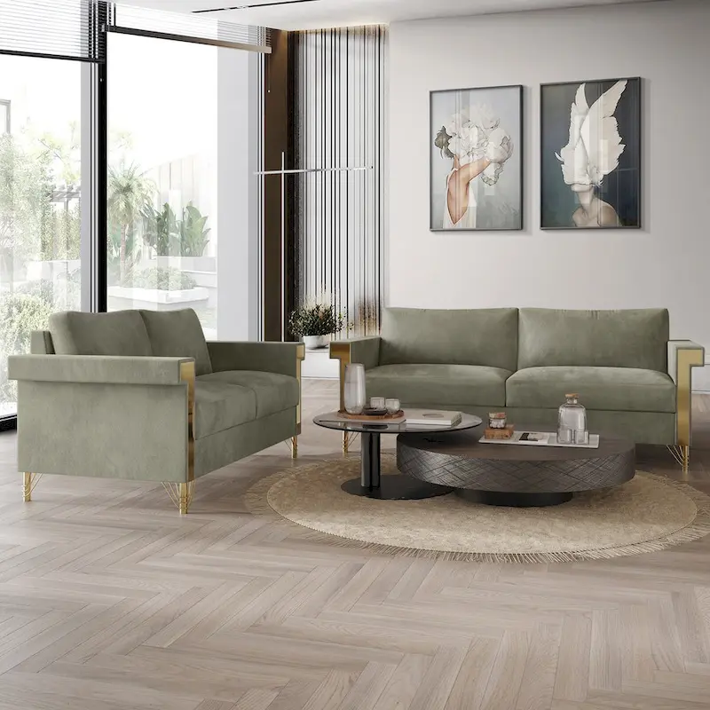 Glam Velvet Upholstered 2-Piece Living Room Set