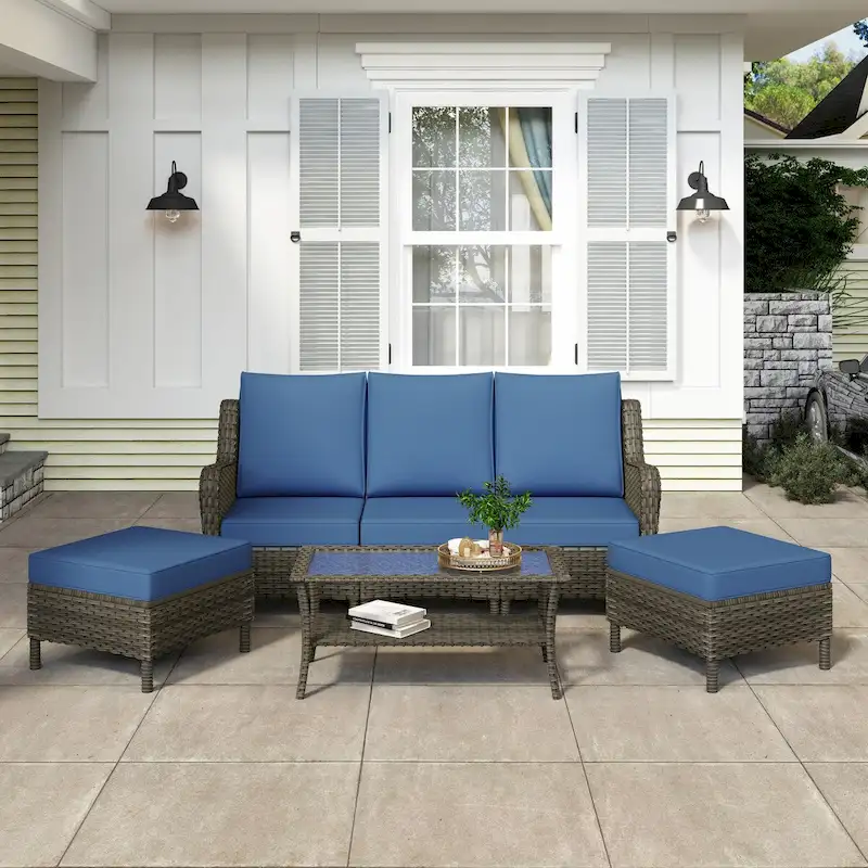 6 Pieces Outdoor Rattan Patio Furniture Set