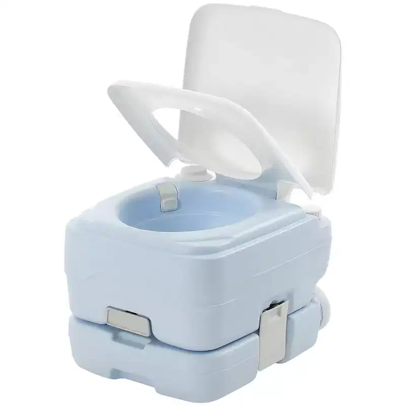 2.64 Gallon Outdoor Portable Camping Toilet, Porta Potty, RV Toilet with Flush Pump, Odor-Sealing Slide Valve, Light Blue