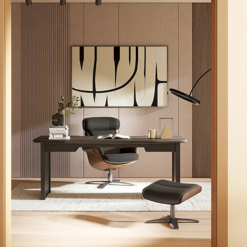 Jovan 31.5 Curved Wood Genuine Leather Recliner Lounge Chair