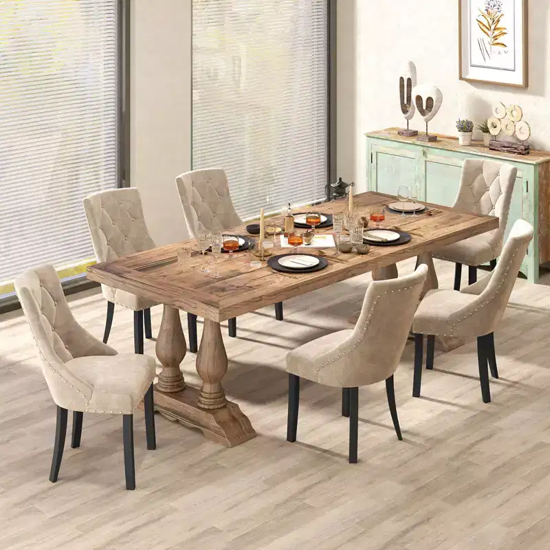 Costway Upholstered Dining Chairs Set of 4 Tufted Wingback Chairs w/ Solid Wood Legs