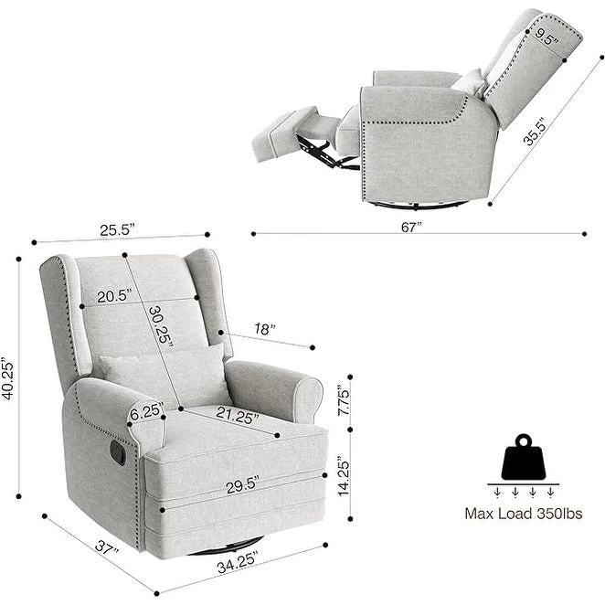 Swivel Recliner Chair with Extra Large Footrest, Grey