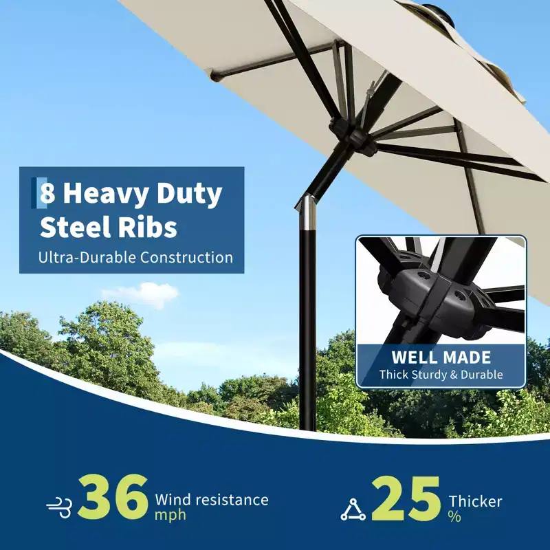 Patio Umbrella, Market Umbrella  9FT Outdoor UV Protection 50+ Shade Canopy with Push Button Tilt & Crank Lift, 8 Sturdy Ribs for Garden, Pool, Deck