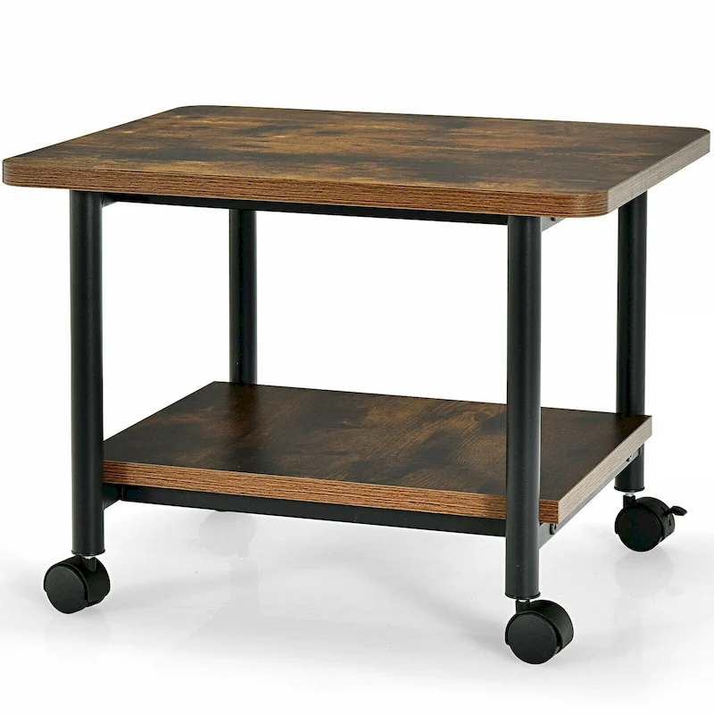 2 Tier Rolling Printer Cart Storage Stand Under Desk with Casters
