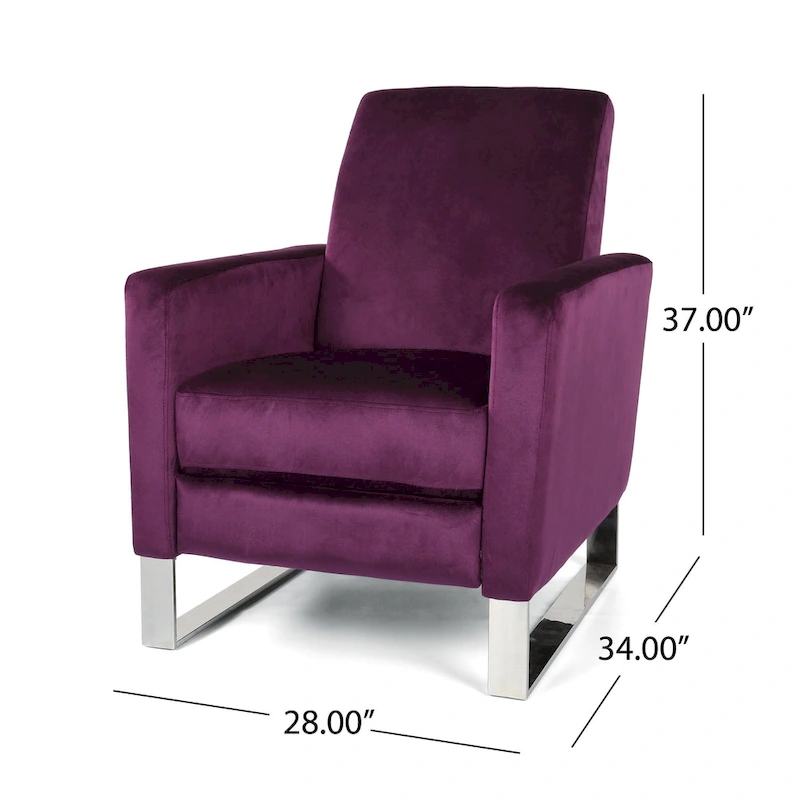 Brightwood Modern Velvet Recliner w/ Steel Legs by Christopher Knight Home