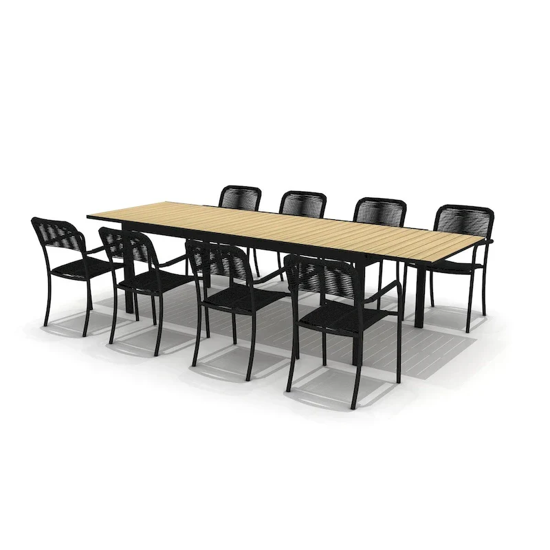 Amazonia Extendable Aluminum and Rope Outdoor Patio Dining Table