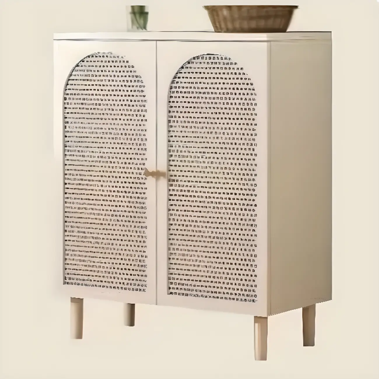 Minimalist Off-White Arched Glass Kitchen Sideboard Cabinet