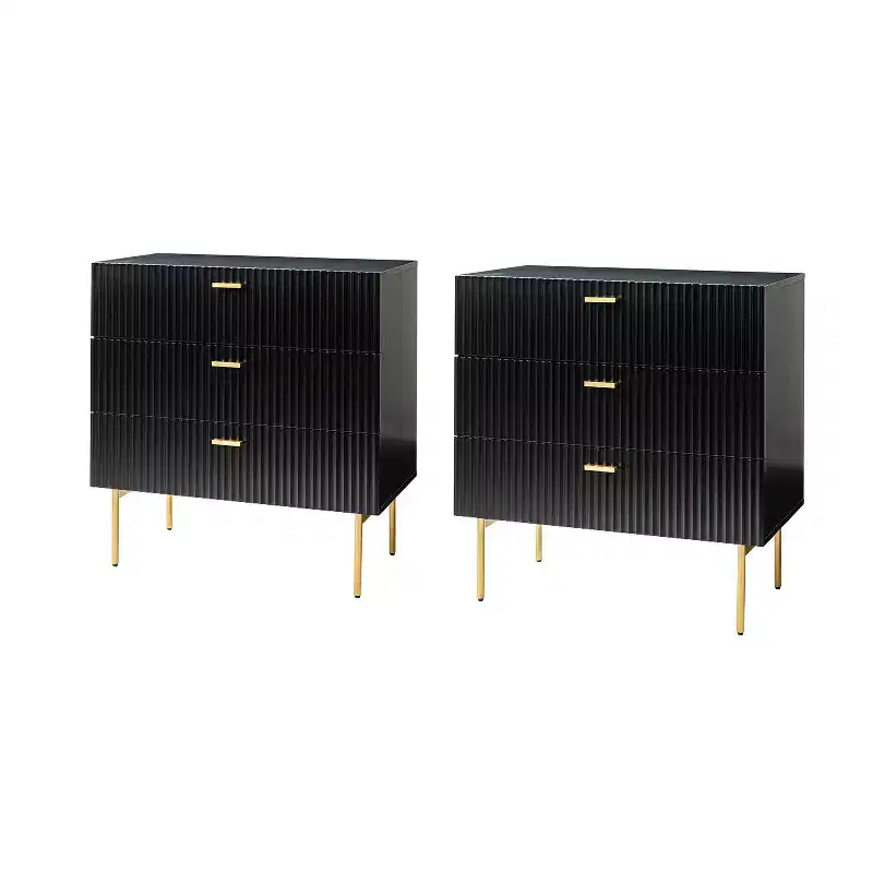 Brian 32 Tall 3 Drawer Bachelor?s Chest with storage for bedroom Set of 2| ART OF LIVING DESIGNS-BLACK