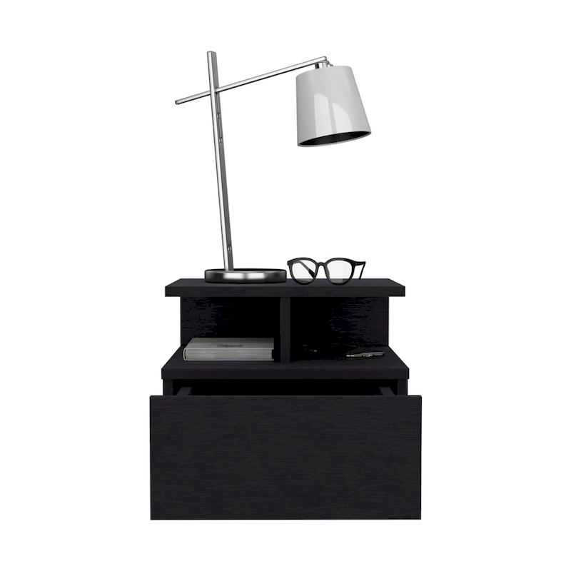 Adele Floating Nightstand with Open Shelf, Drawer, White