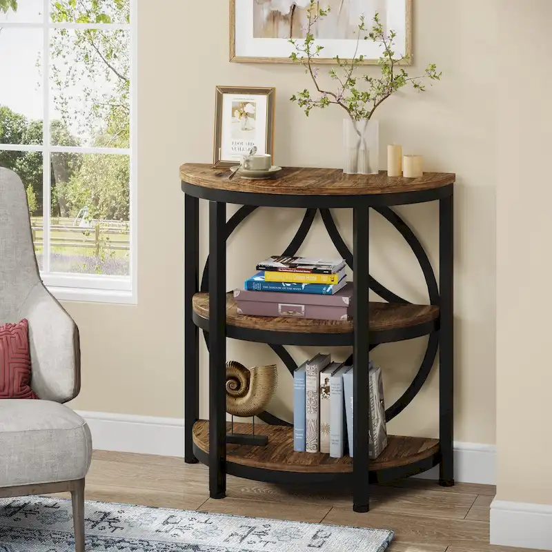 Half Round End Table, 3-Tier Narrow Side Table