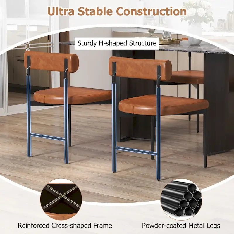 Gymax Dining Chair Set of 2 Faux Leather Upholstered Kitchen Side