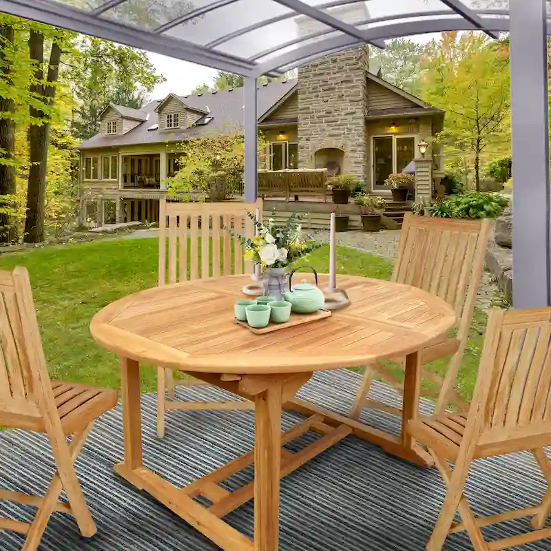 Seven Seas Teak Ocean Beach Round Outdoor Patio Extension Table, 47 inch Round to 71 inch Oval (Table Only)