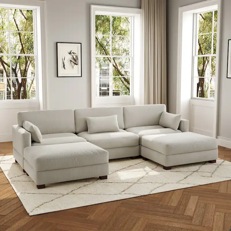 5-Piece U Shaped Couch Modular Sectional Sofa with Ottoman