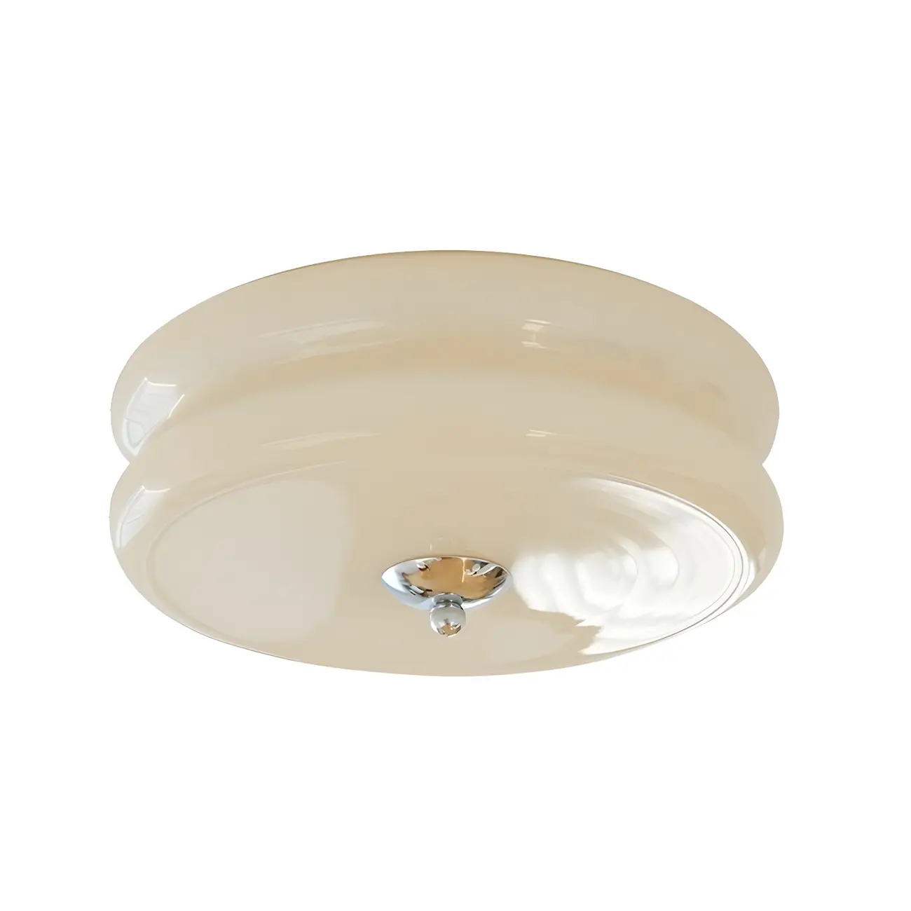Modern Creamy Round Double-Tier Glass LED Flush Ceiling Light