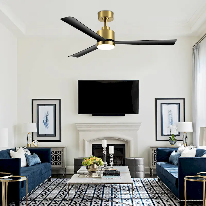 52 Inch Gold/Black/White 3-Blade LED Ceiling Fan with Light and Remote