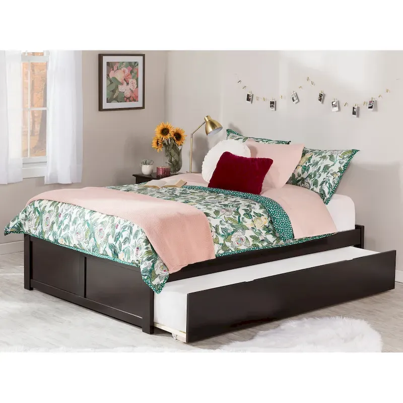 Walnut / White / Espresso / Grey King Platform Bed with Twin XL Trundle, Sleeps 2