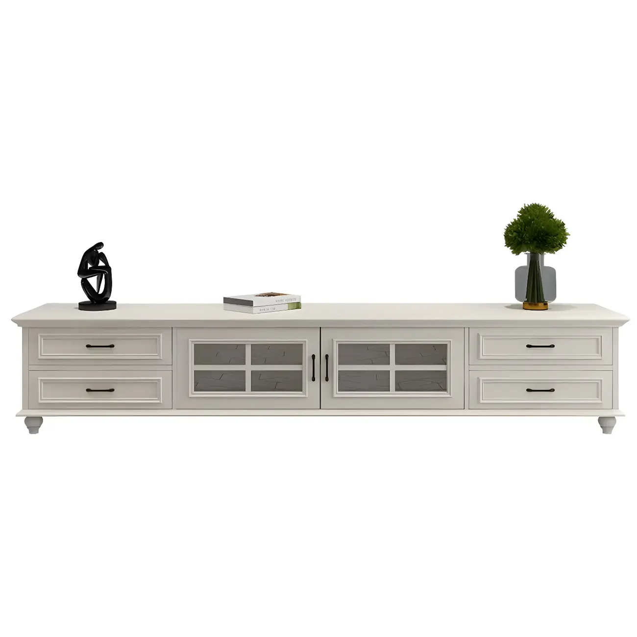 63 Adjustable White Wood TV Stand with Cable Management