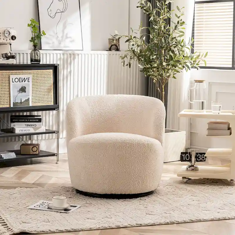 Single Fabric Modern Accent Chair 360 Degree Rotation Swivel Barrel Chairs