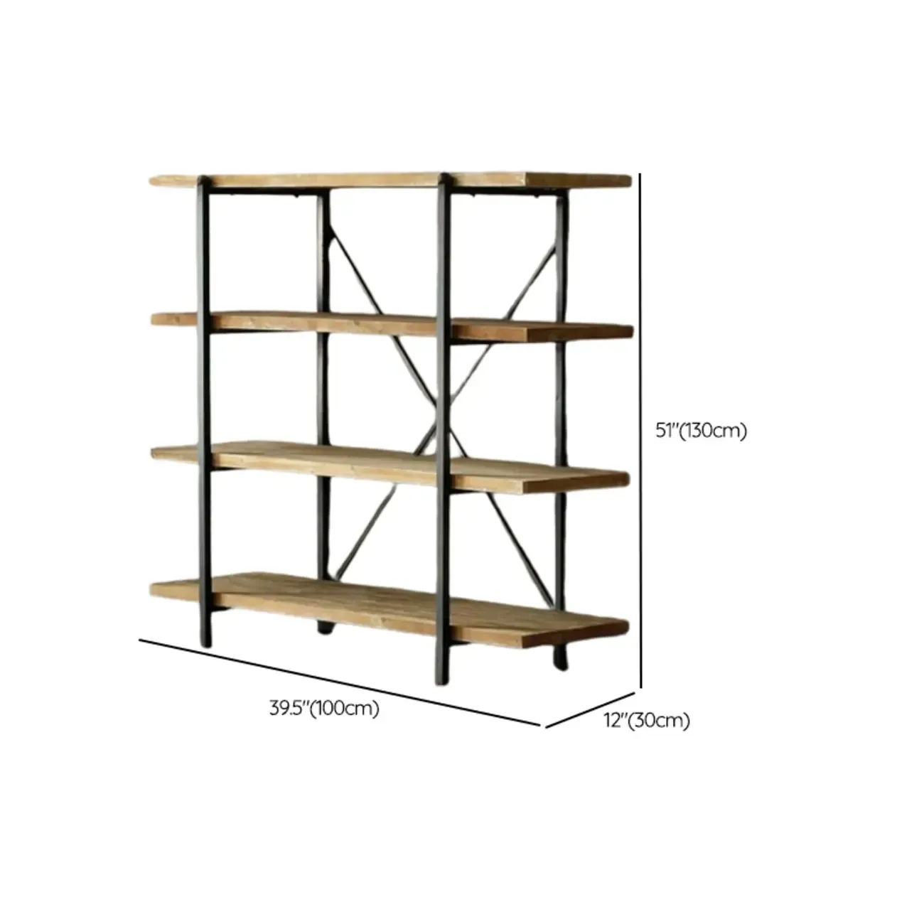Industrial Wooden Metal Wall Bookshelf 4-Tier