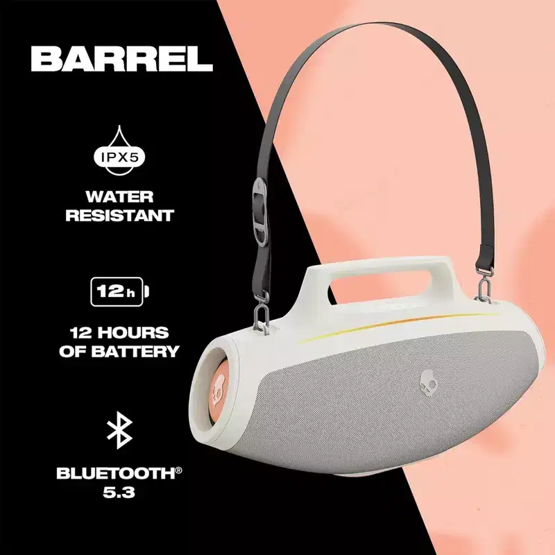 Skullcandy Barrel Bluetooth Boombox Speaker  Water-Resistant Portable Speaker, with LED Lightshow Mode, 12 Hour Battery, Multi-Link
