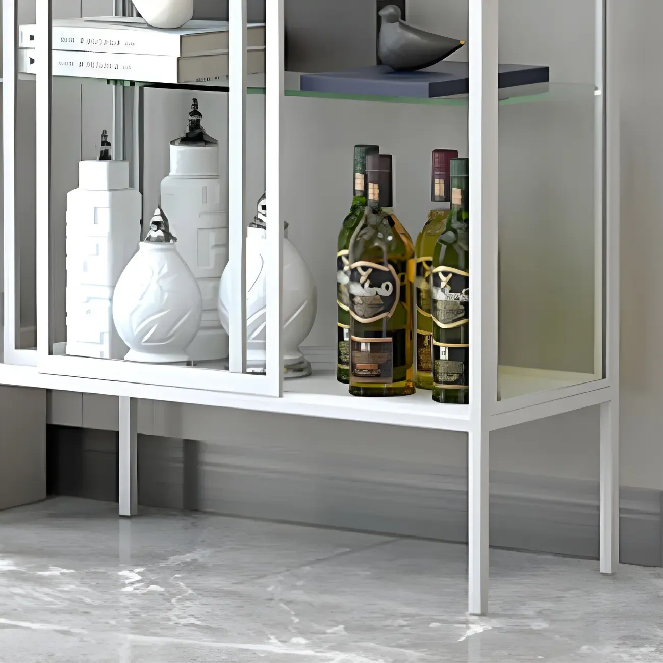 Black Metal Frame Glass Shelves Curio Cabinet