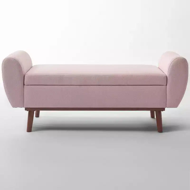 Hyleory Linen Upholstered Storage Bench with Solid Wood Legs for Bedroom Living Room or Entryway